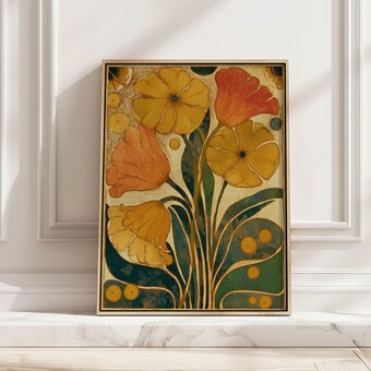 Retro Botanical Mustard Yellow Flower Art Print