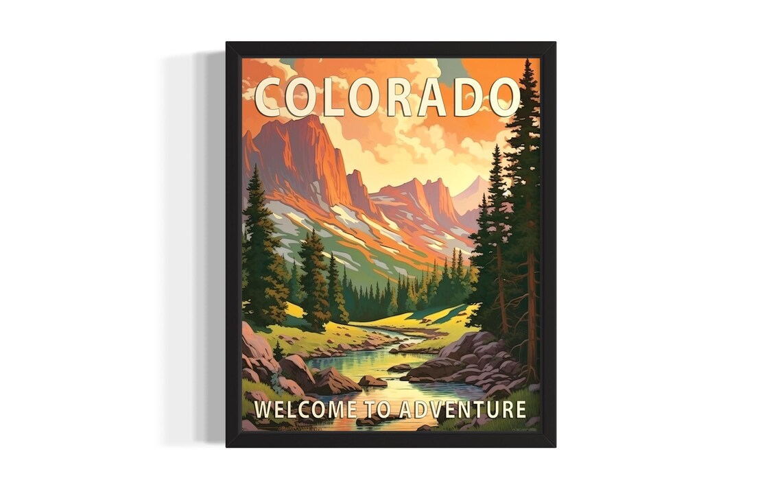 Colorado Mountain Lake Sunset Welcome Adventure Travel Poster