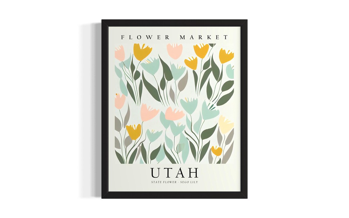 Utah Flower Market Sego Lily State Flower Botanical Style Poster