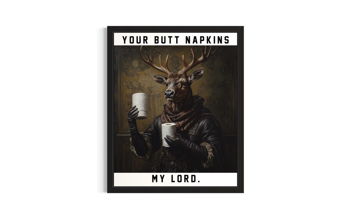Elk Butt Napkins Animals Poster Art Print Restroom Wall Original Painting Artwork Decor
