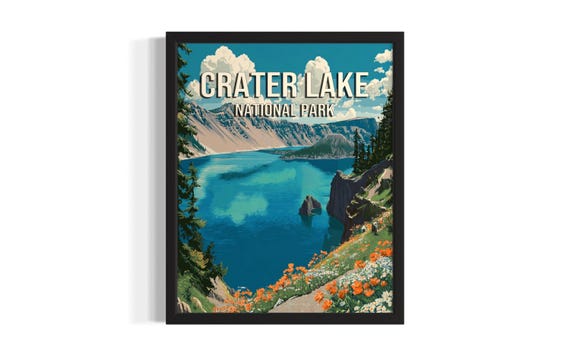 Crater Lake National Parks Poster Art Print Living Room Wall Original Painting Artwork Decor