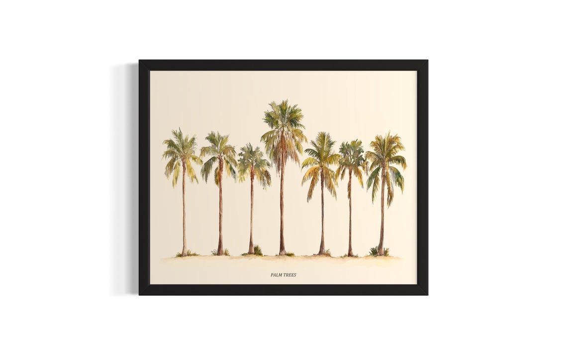 Palm Trees Row Watercolor Botanical Tropical Coastal Wall Art