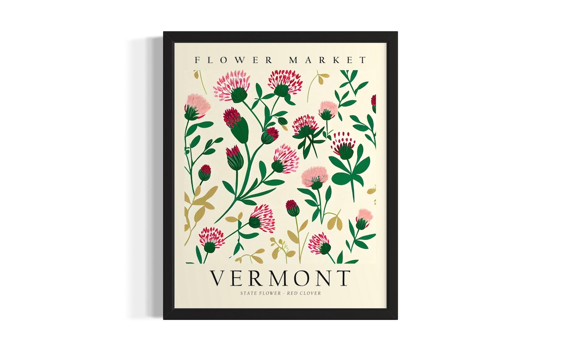 Vermont Flower Market Red Clover State Flower Botanical Poster