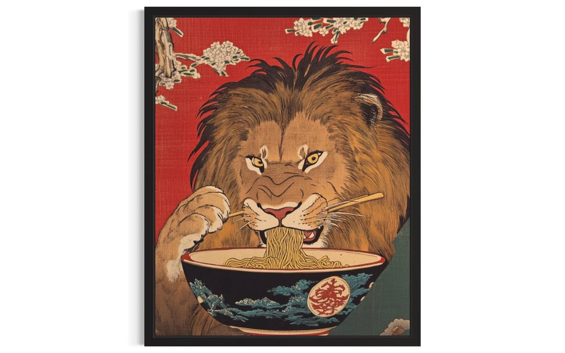 Lion Animal Kitchen Ramen Poster Art Print Wall Original Painting Artwork Decor
