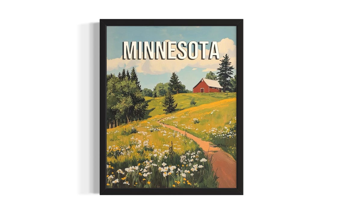 Minnesota Spring Wildflower Meadow Red Barn Country Path Poster
