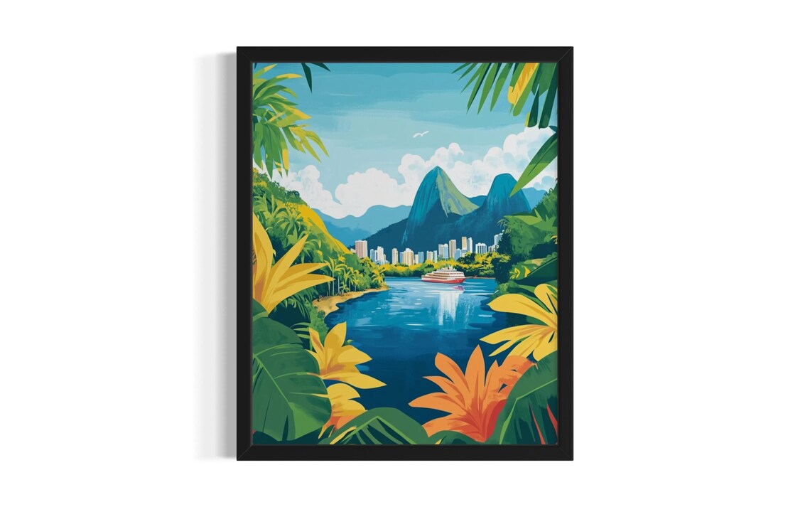 Amazon River Tropical Bay Cruise Ship Vintage Travel Art Poster