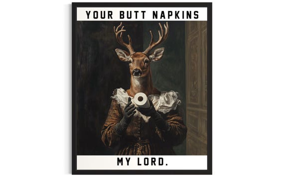 Deer Butt Napkins Animals Poster Art Print Restroom Wall Original Painting Artwork Decor