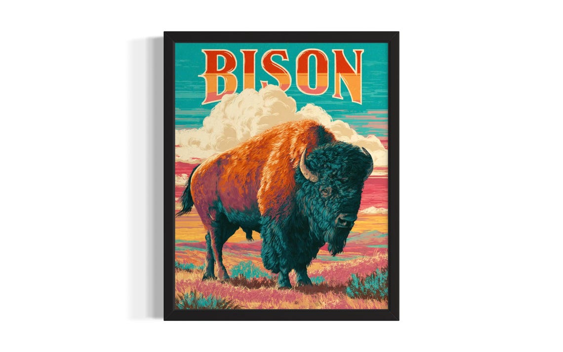 Bison Pop Art Animal Poster Print Living Room Wall Original Painting Artwork Decor
