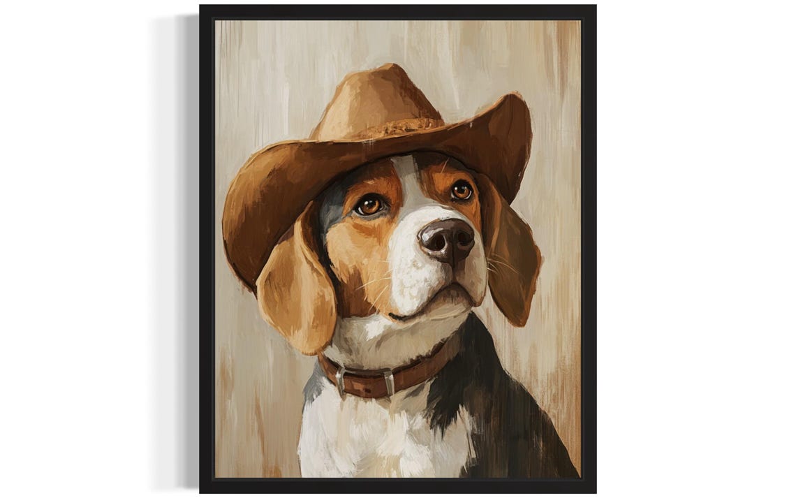 Beagle Wearing A Cowboy Hat Western Dog Portrait Funny Poster
