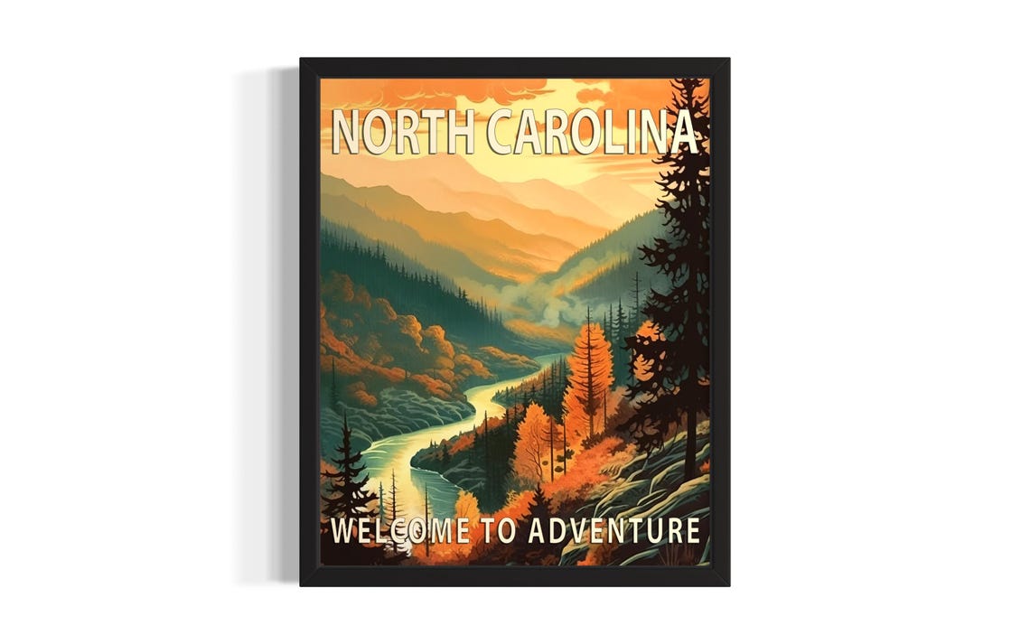 North Carolina Autumn River Valley Adventure Fall Color Poster
