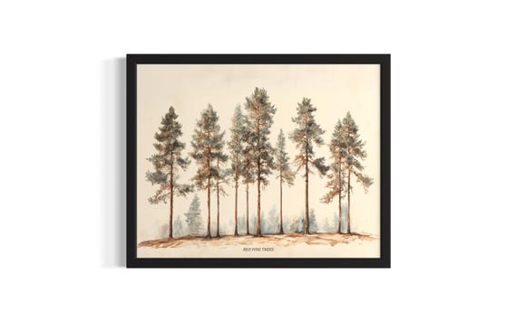 Red Pine Trees Poster Art Print Living Room Wall Original Painting Artwork Decor