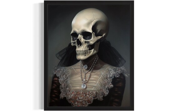 Elegant Female Skull In Lace And Pearls Gothic Portrait Poster