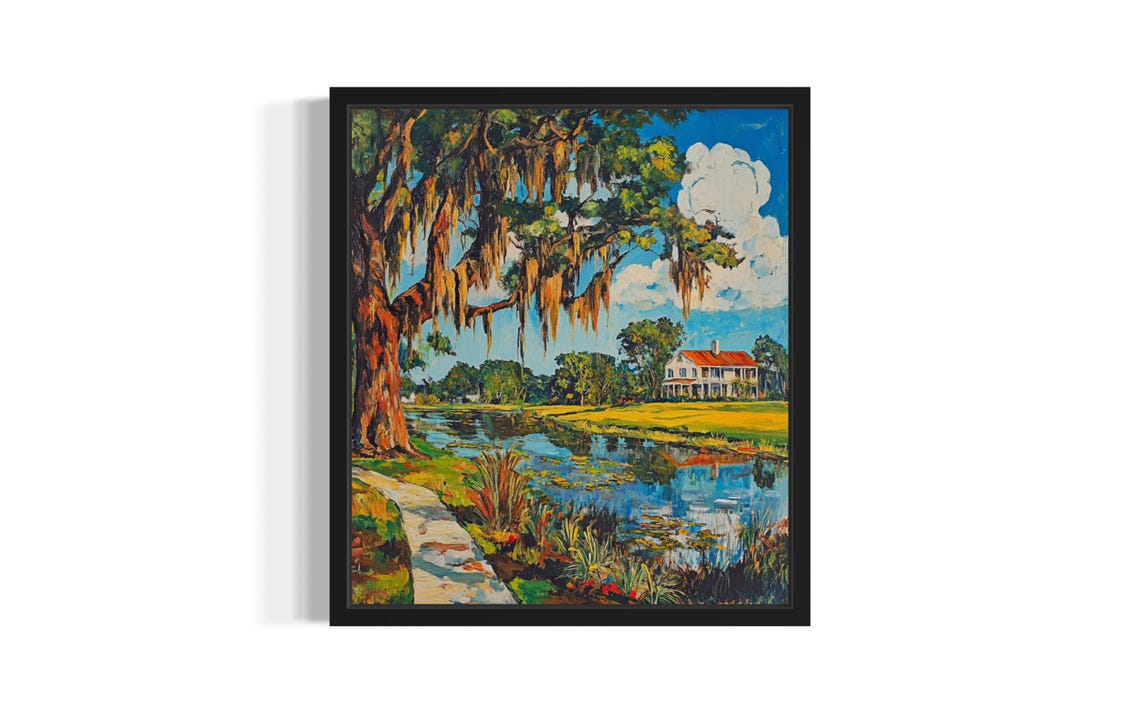 Louisiana Plantation House Bayou Spanish Moss Painting Poster