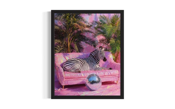 Zebra Animal Disco Poster Art Print Living Room Wall Original Painting Artwork Decor