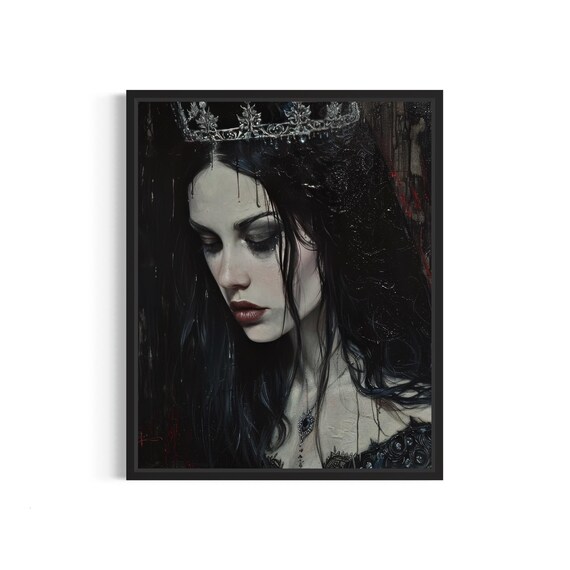Dark Queen With Silver Tiara and Downcast Eyes Gothic Art Poster