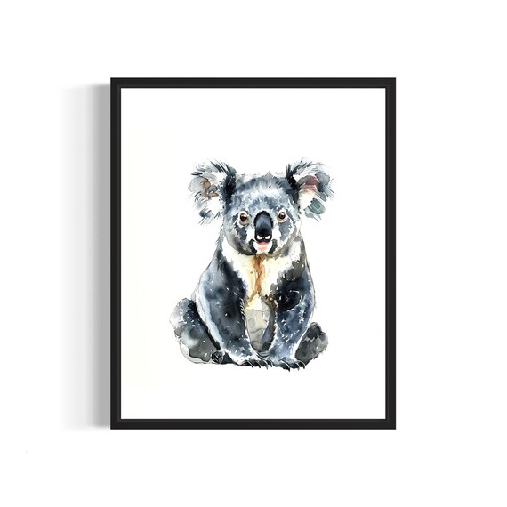 Cute Koala Sitting With Fluffy Ears Watercolor Animal Painting Poster