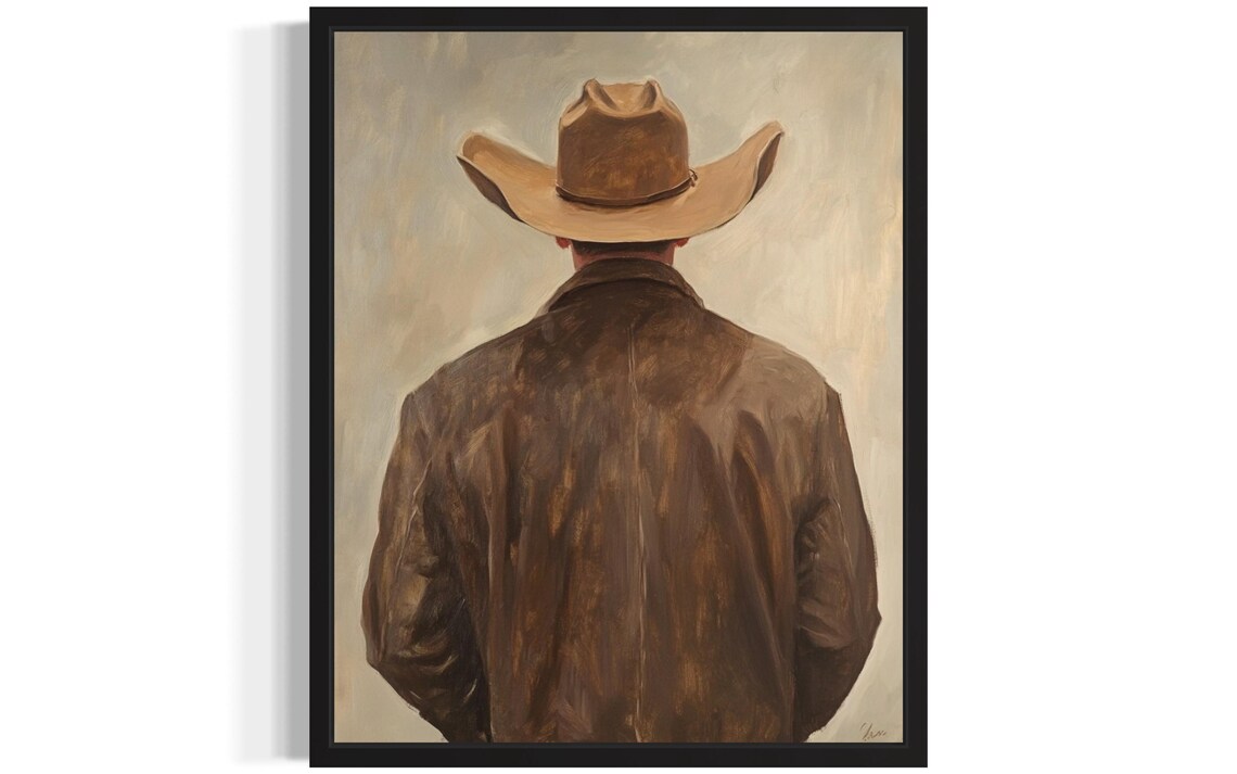 Lone Cowboy from Behind in Leather Duster Western Painting Poster