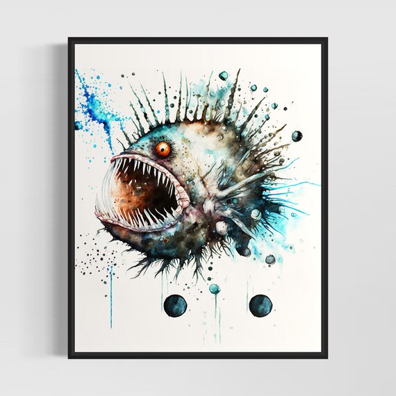 Angler Fish Watercolor Art Print Painting Wall Decor Original Artwork By Artist