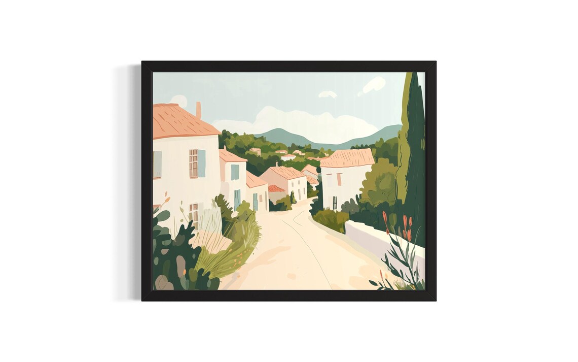 French Countryside Village Street Terracotta Roofs Travel Poster