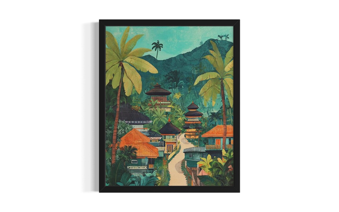 Bali Indonesia Temple Village Jungle Mountain Travel Art Poster