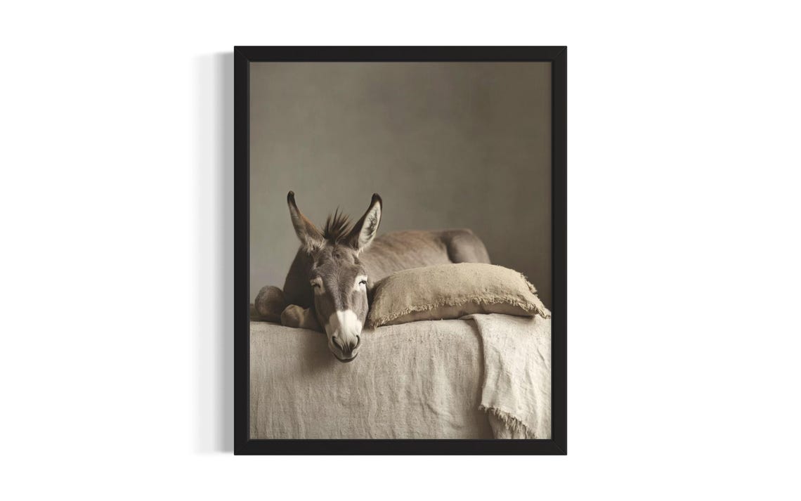 Donkey Resting Its Head on a Pillow in a Rustic Calm Portrait Poster