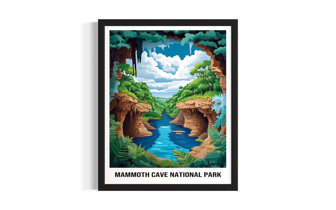 Mammoth Cave National Park Cavern River Gorge Cliff Scene Art Poster