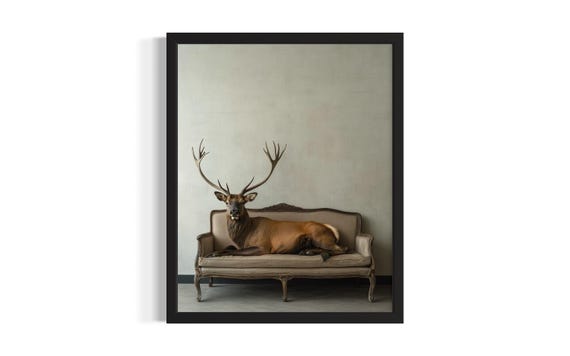 Elk Animal Sofa Living Room Poster Art Print Wall Original Painting Artwork Decor