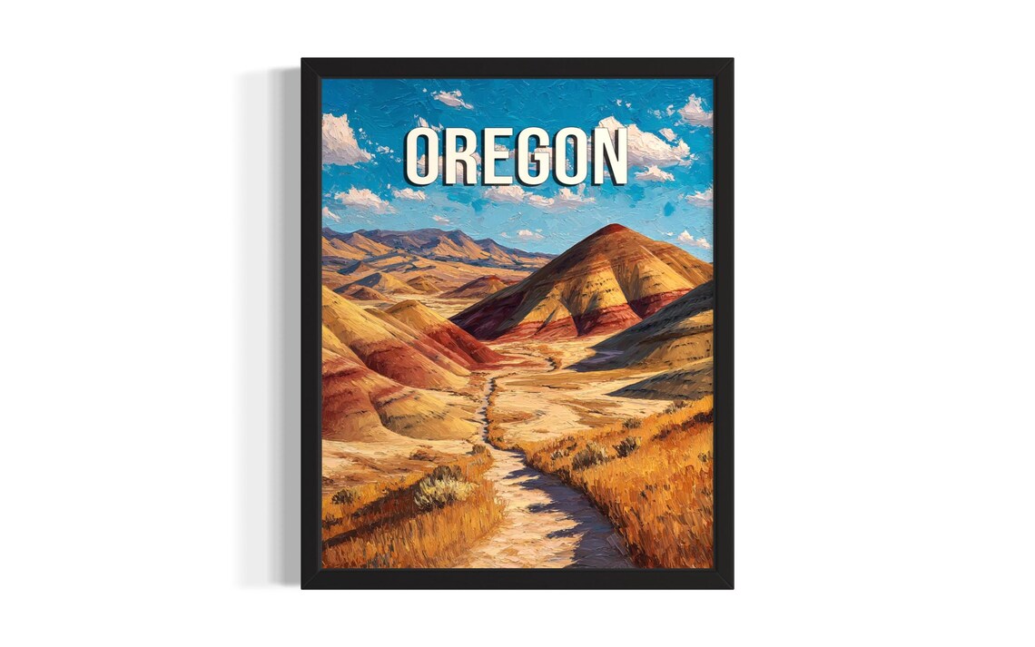 Oregon Colorful Golden Desert Hills Striped Badlands Trail Poster