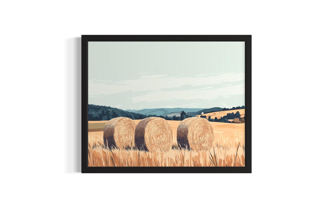 Golden Hay Bales Wheat Field Harvest Summer Farm Countryside Poster