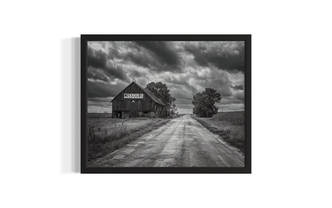 Missouri Barn Sign Dirt Road Black and White Photography Art Poster