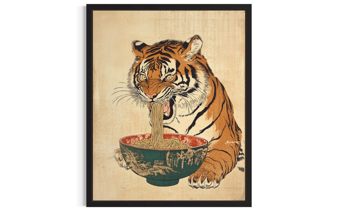 Tiger Animal Kitchen Ramen Poster Art Print Wall Original Painting Artwork Decor