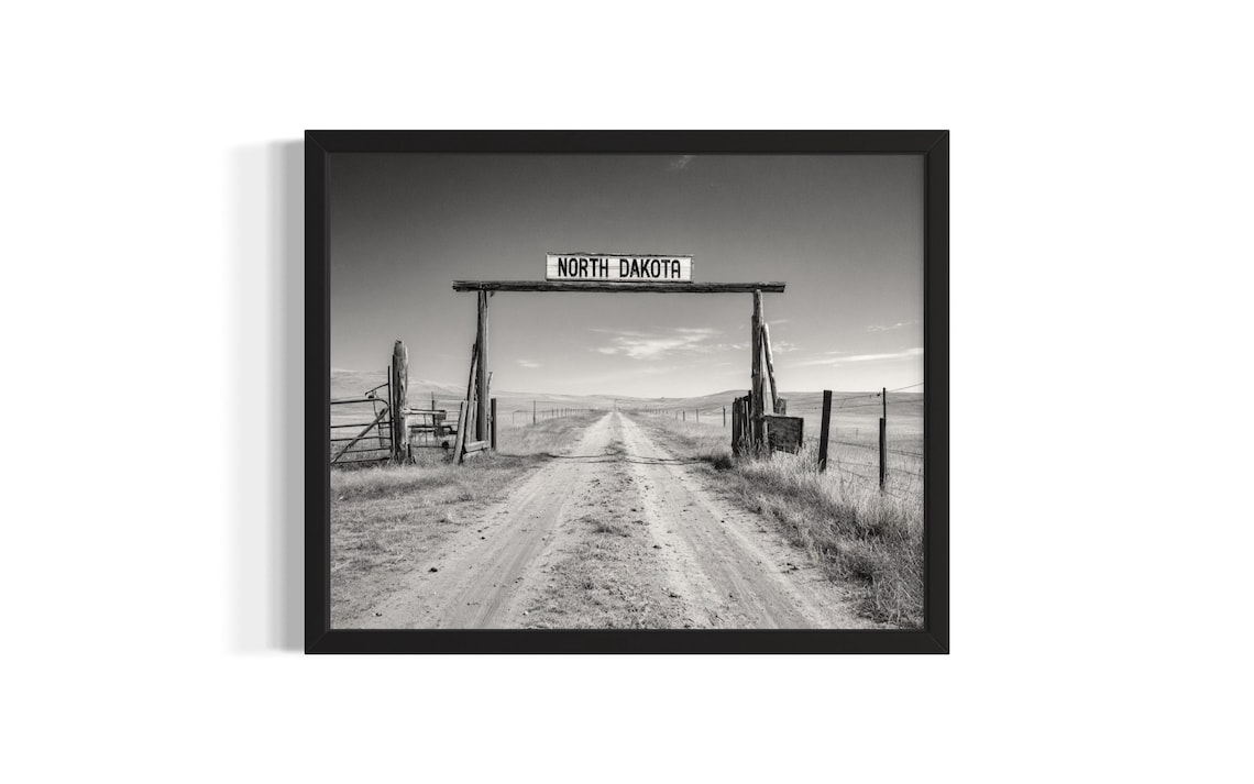 North Dakota Ranch Gate Black And White Prairie Road Photo Poster