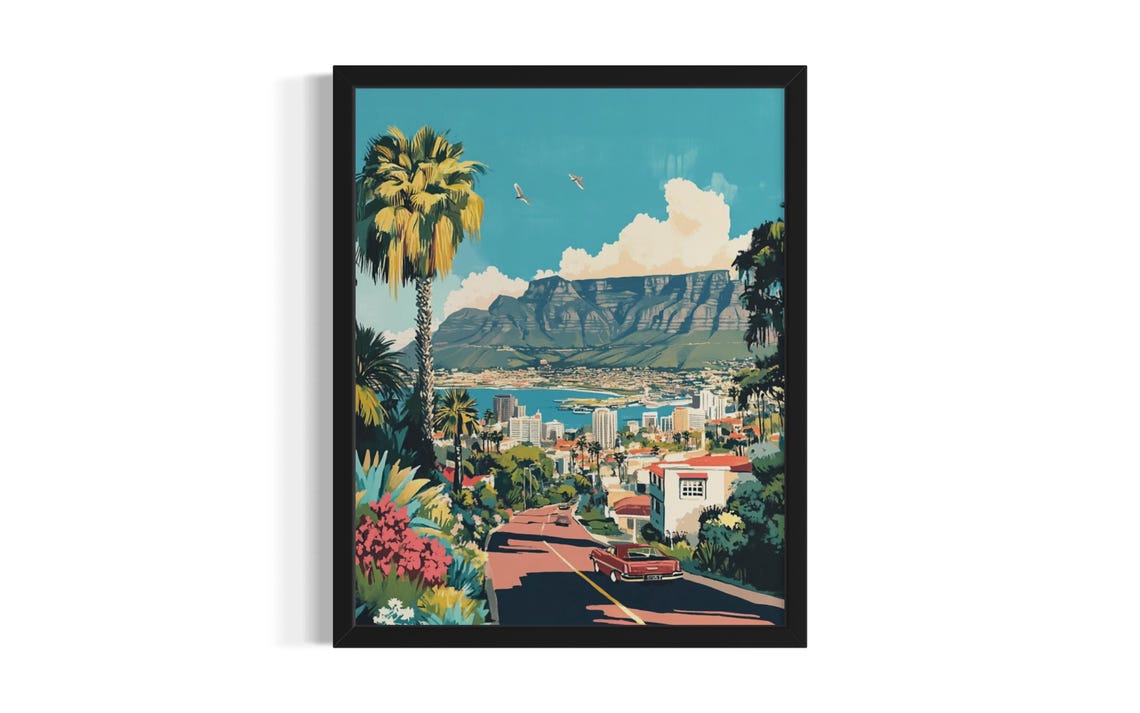 Cape Town South Africa Table Mountain Vintage Travel Art Poster