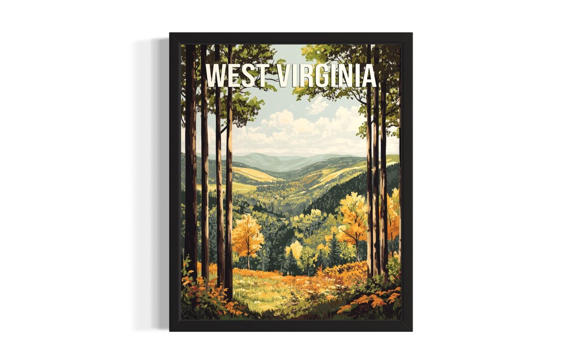 West Virginia Autumn Forest Hills Overlook Retro Travel Poster