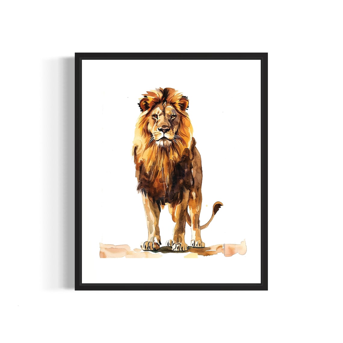 Regal Male Lion With a Full Flowing Mane Watercolor Portrait Poster