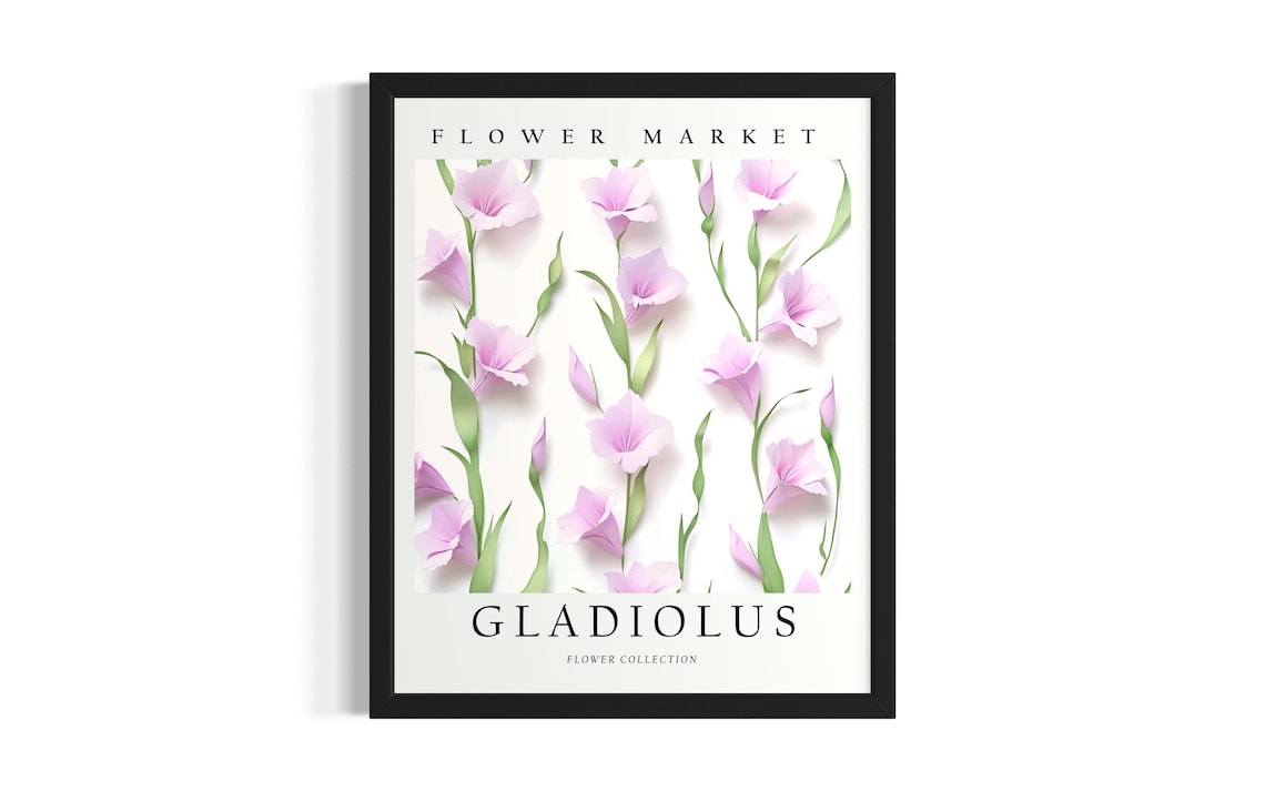Gladiolus Flower Market 3D Paper Cut Lavender Pink Stem Art Poster