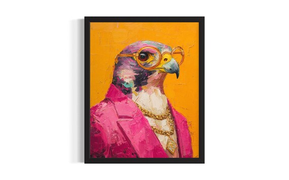 Falcon Hip Hop Portrait Round Glasses Pink Blazer Gold Chain Poster