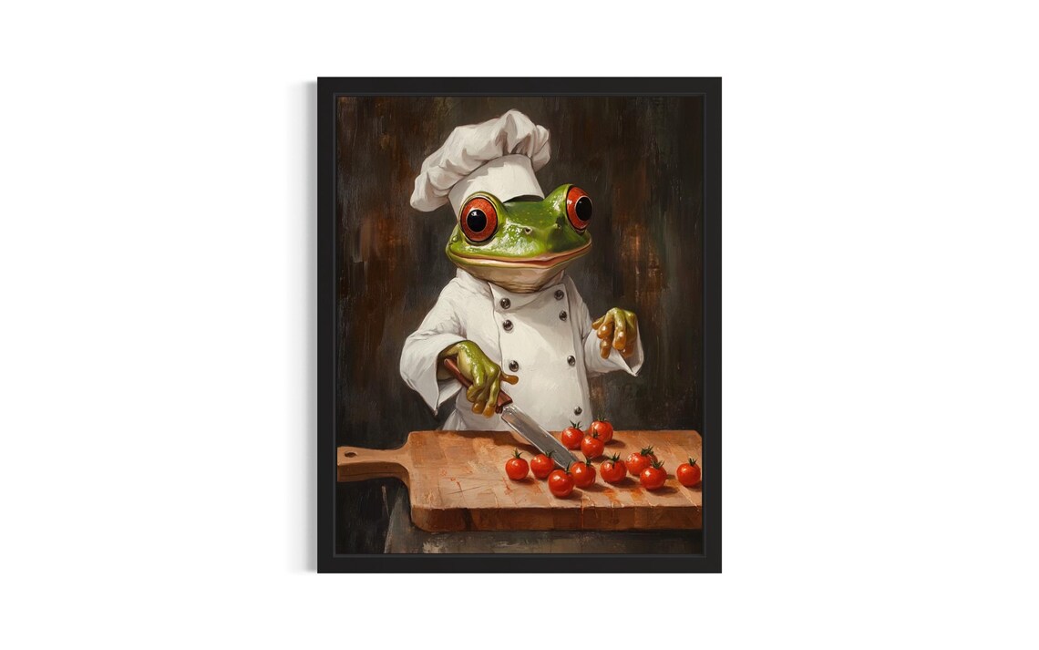 Frog Chef Oil Painting Portrait Amphibian Kitchen Decor Poster