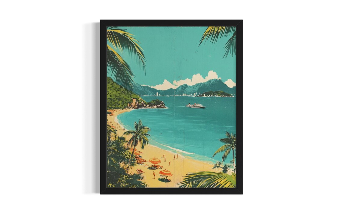 Phuket Thailand Tropical Beach Vintage Style Island Seascape Poster
