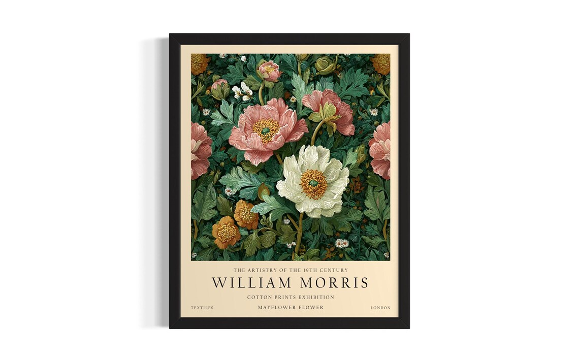 William Morris Vintage Mayflower Bloom Cotton Prints Exhibition Poster