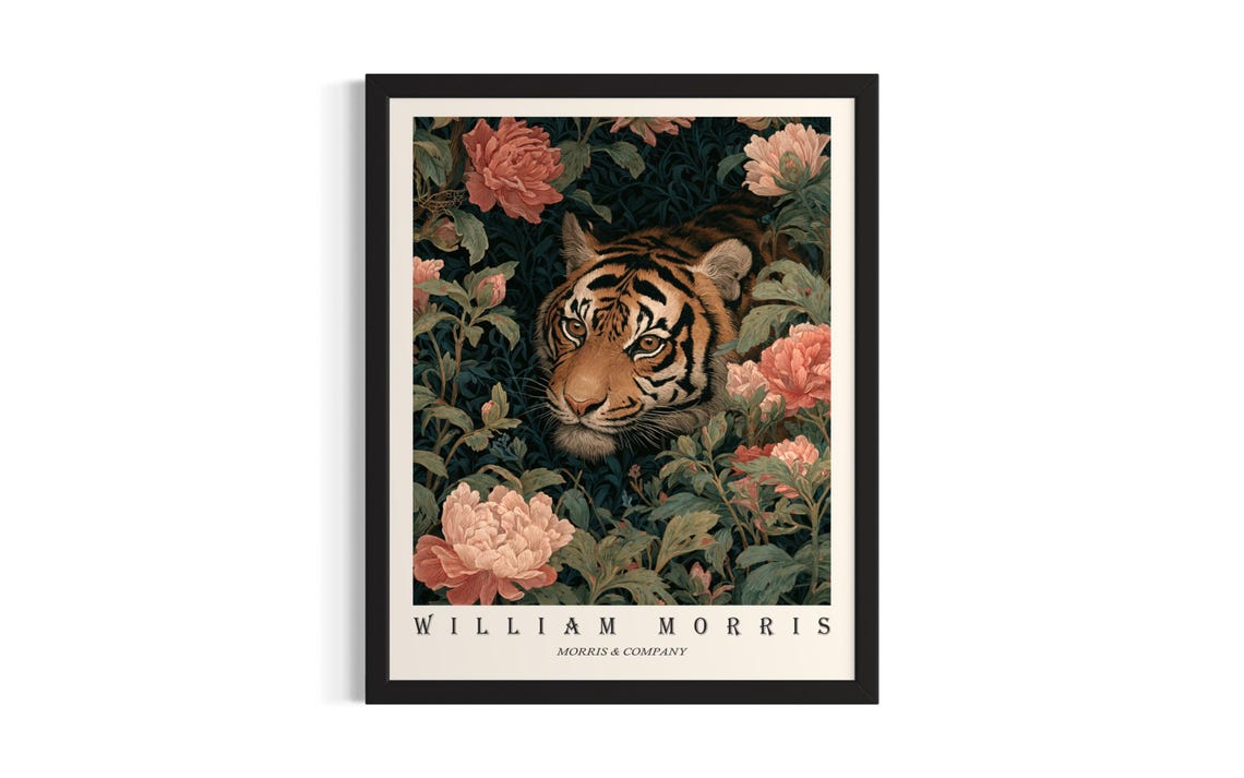 Tiger William Morris Animal Poster Art Print Living Room Wall Original Painting Artwork Decor