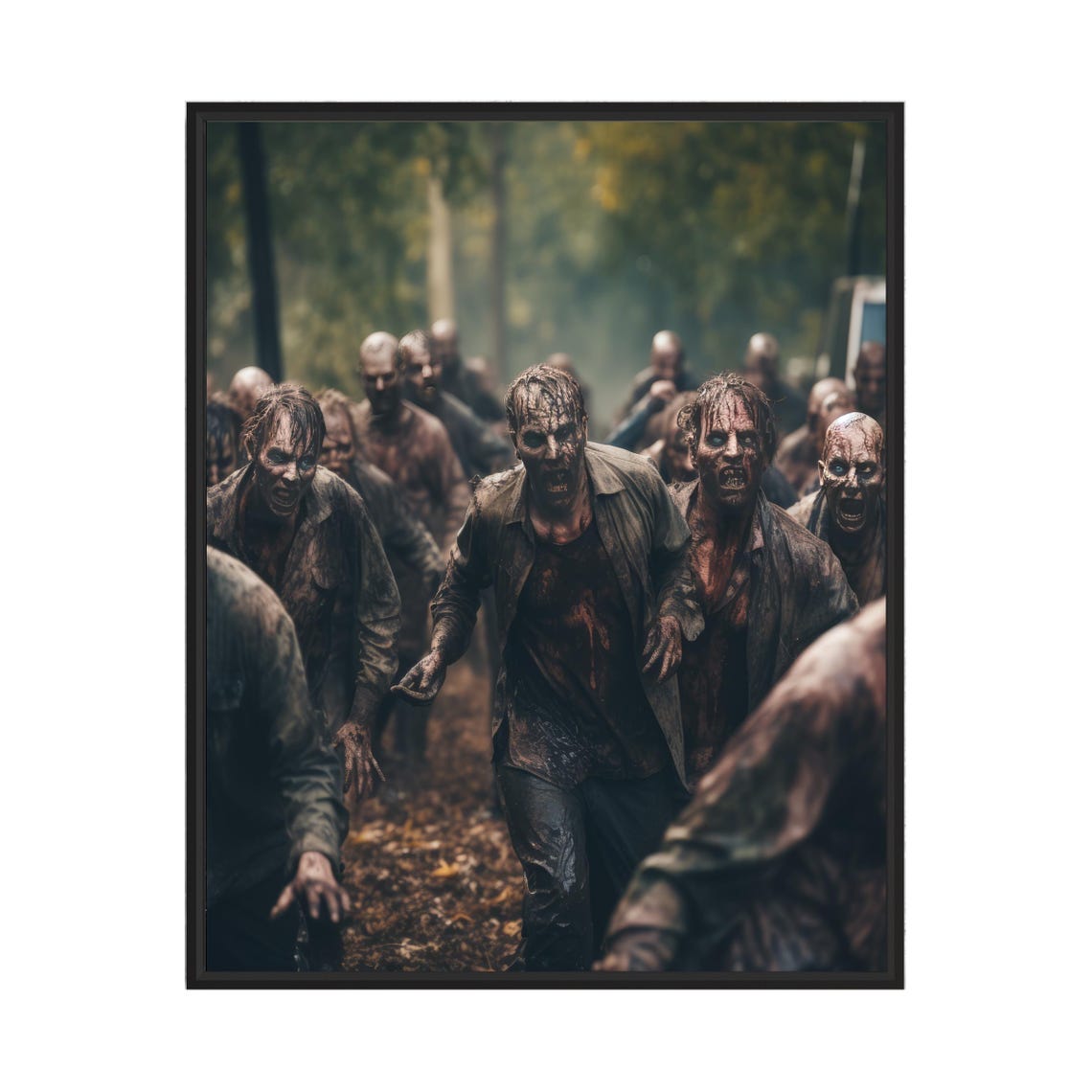 Zombie Outbreak Horde Charging Through Forest Terrifying Horror Poster