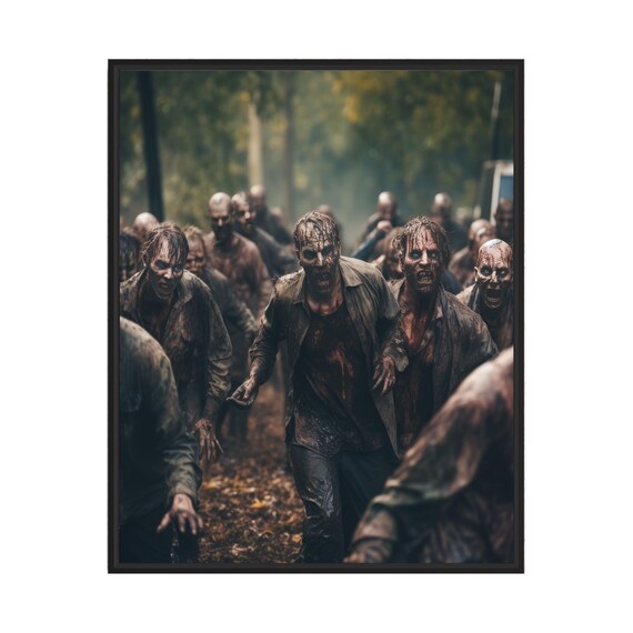 Zombie Outbreak Horde Charging Through Forest Terrifying Horror Poster