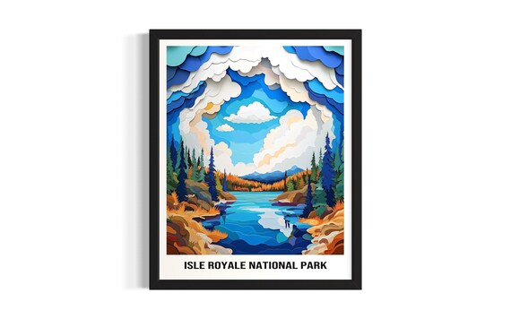Isle Royale National Park Evergreen Lake Rocky Shore Art Poster