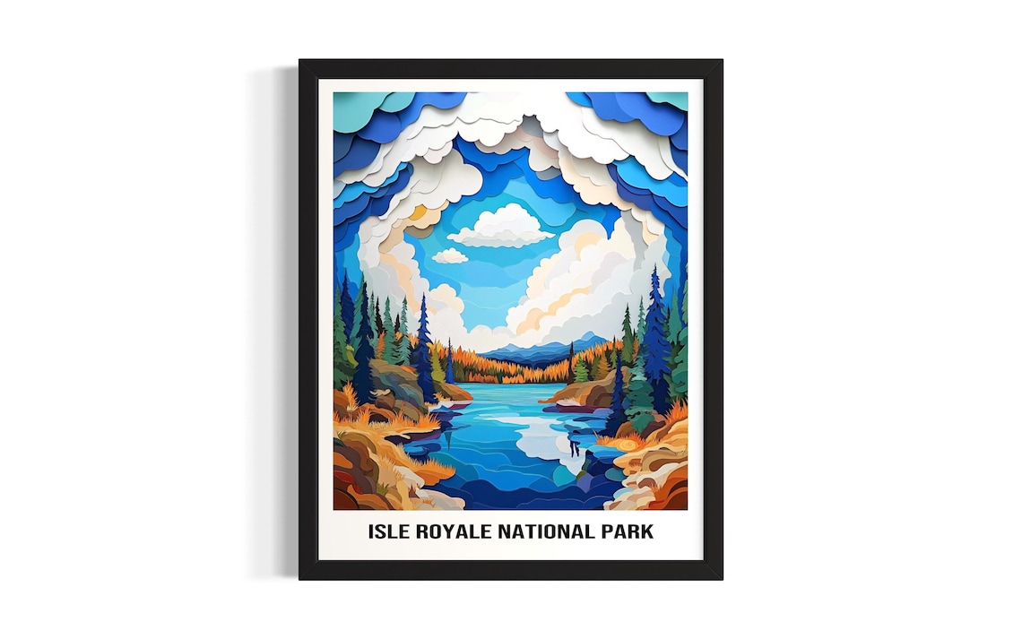 Isle Royale National Park Evergreen Lake Rocky Shore Art Poster
