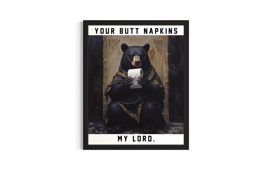 Black Bear Butt Napkins Animals Poster Art Print Restroom Wall Original Painting Artwork Decor