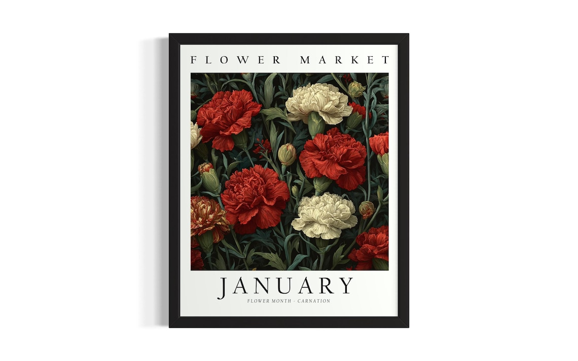 Flower Market January Carnation Birth Month Flower Art Poster