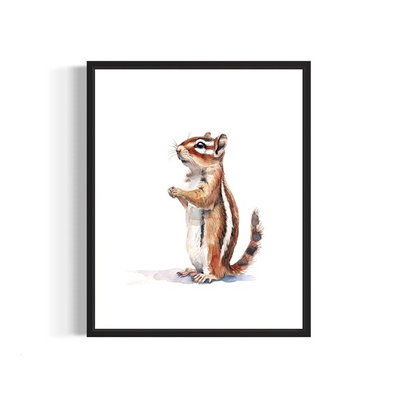 Chipmunk Watercolor Standing Cute Forest Woodland Rodent Art Poster