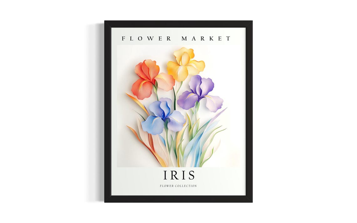 Iris Flower Market 3D Paper Cut Colorful Rainbow Bloom Art Poster