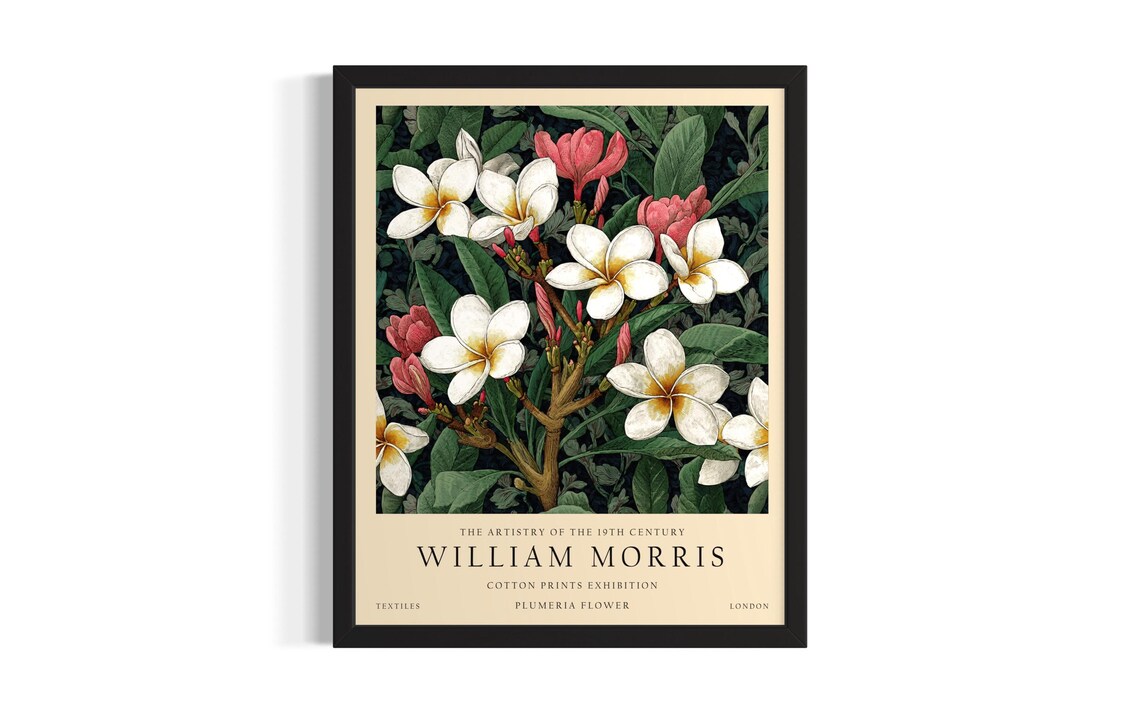 William Morris Plumeria Flower Vintage Botanical Floral Art Poster